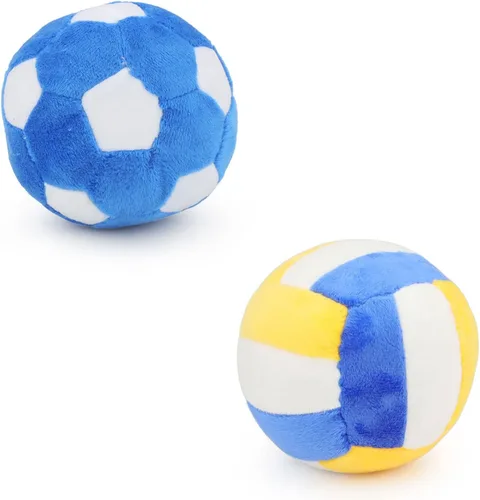 Vista 11 de Pelotas interactivas para perros, paquete de 2 pelotas de juguete chirriantes de felpa para perros, pelota de juguete para perros de fútbol y rugby