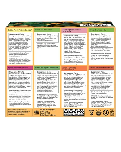 Vista 2 de Yogi Caja de muestra de energía de té orgánico (32 bolsas de té) – 8 tés negros y verdes energizantes – Contiene cafeína – Set de regalo y paquete