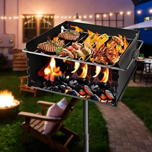 Vista 6 de Parrilla de carbón estilo parque con rejilla, poste de acero al carbono de un solo poste de 50 pulgadas de altura, parrilla de parque al aire libre