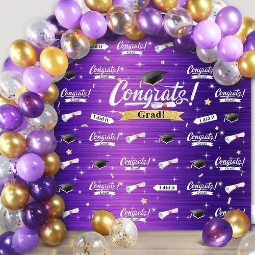 Vista 9 de Decoraciones de fiesta de graduación, incluyendo Congrats Grad, telón de fondo de fotografía, globos, kit de arco de guirnalda para adultos y niños