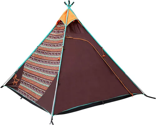 Vista 10 de Tienda de campaña tipi Capacidad para 4 personas Perfecto para acampar para familiares y amigos Diseño impermeable para 4 estaciones con Marrón