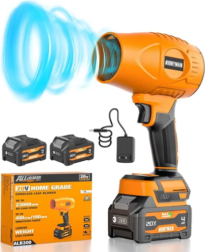 Vista 8 de Alloyman Soplador de hojas inalámbrico con batería de 40 V con 2 baterías de 2.0 Ah y cargador, sopladores de mano sin escobillas de 650 CFM