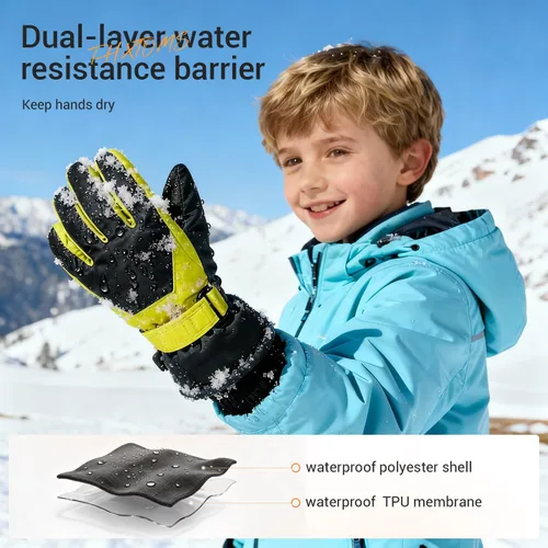 Vista 2 de ThxToms Guantes de invierno para niños, impermeables, guantes de nieve para niños y niñas, clima frío, deportes al aire libre, snowboard, bicicleta