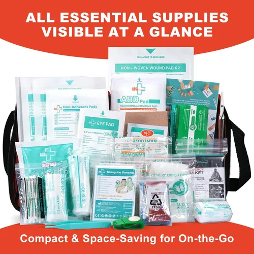 Vista 5 de General Medi Kit de primeros auxilios, kit de primeros auxilios pequeño de 250 piezas, incluye manta de aluminio de emergencia, paquete frío