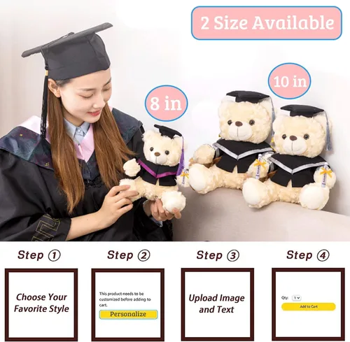 Vista 4 de Oso de graduación para la clase de 2026, regalos de graduación personalizados con texto, nombre o fecha, oso de peluche blanco para ella, regalos