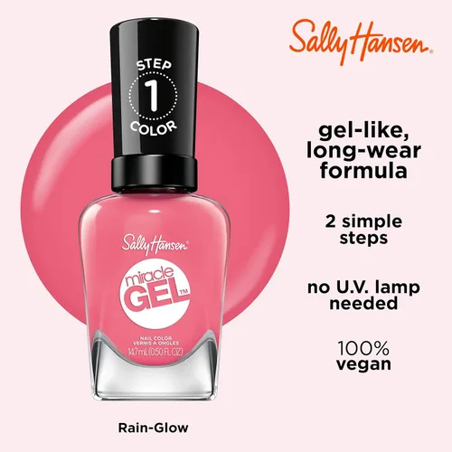 Vista 4 de Sally Hansen Miracle Gel™, Rain-Glow, fórmula similar a gel, no necesita lámpara UV, esmalte de uñas rosa
