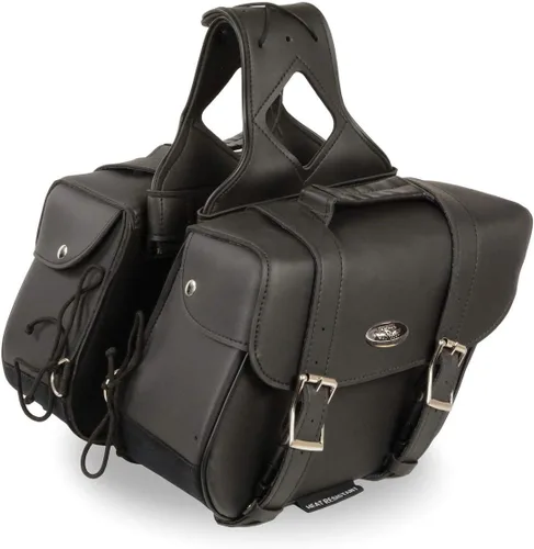 Vista 21 de Milwaukee Leather SH66901ZB - Alforjas medianas de PVC negro con 2 correas, colocación por encima, con ribetes reflectantes - Talla única