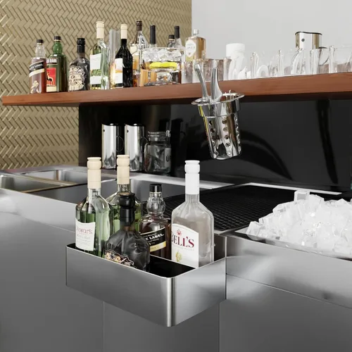 Vista 6 de Abreast - Estante de acero inoxidable de doble nivel de 15 pulgadas, organizador de botellas de licor para bares, restaurantes, discotecas y bares