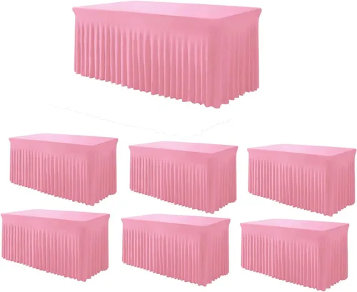 Vista 18 de TC27 - Mantel rectangular ajustable de elastano de 4 pies con falda plisada, sin arrugas, mantel rectangular para fiestas, bodas, banquetes
