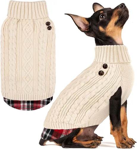 Vista 8 de KYEESE Suéter suave para perros pequeños, machos, abrigado, de cuello alto, ropa elástica de punto para gatos, abrigo cómodo para cachorros