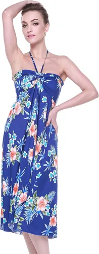 Vista 4 de Vestido halter hawaiano Luau halter con estampado floral en patrones de hibisco para mujer