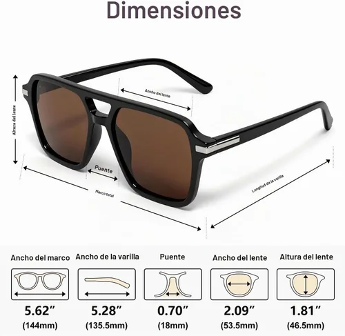 Vista 4 de VISOONE Black Retro Square Aviator Sunglasses Women Men