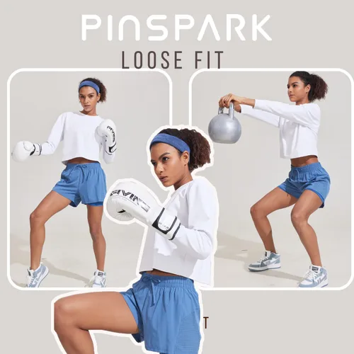 Vista 2 de Pinspark Cropped Long Sleeve Workout Tops for Women Loose Fit Crop Quick Dry Running Athletic Shirts