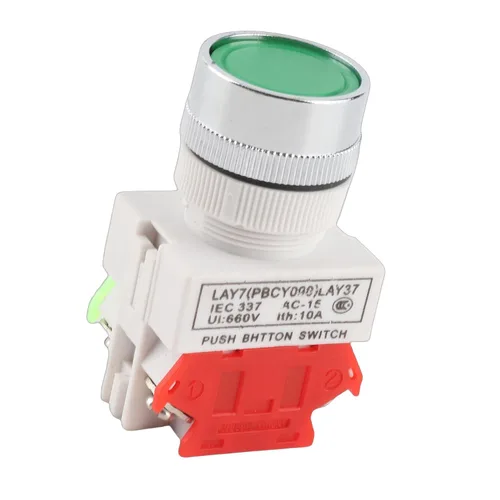 Vista 6 de Interruptor momentáneo, reinicio automático interruptor de botón de cabeza plana 0.866 in montaje LAY37-11BN (verde)