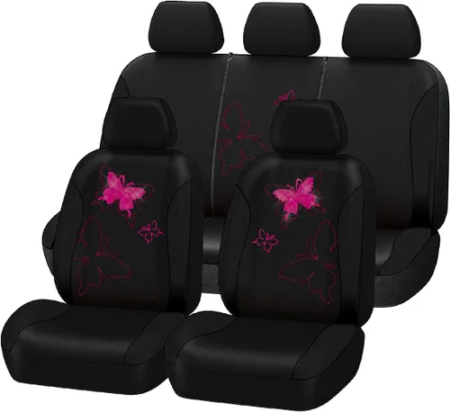 Vista 32 de Flying Banner - Juego completo de fundas para asiento de automóvil Butterfly, estilo universal de moda para mujer, para banco trasero (divisible)