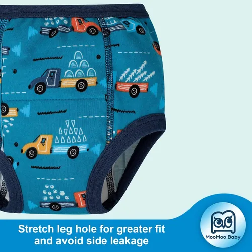 Vista 4 de MooMoo Baby 6 paquetes de ropa interior absorbente para entrenamiento para niños pequeños, pantalones de entrenamiento para niños pequeños 2T-9T