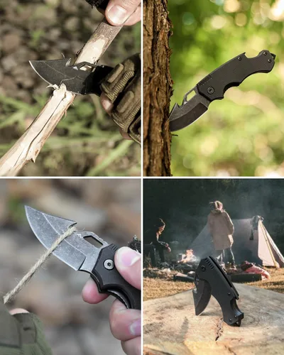 Vista 6 de FLISSA Mini cuchillo de bolsillo plegable, hoja de acero inoxidable de 2.5 Negro