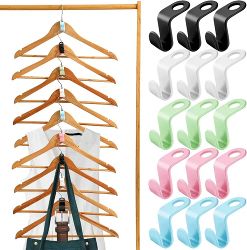 Vista 9 de 100 conectores para colgar ropa, extensores de plástico resistentes, ganchos de conexión de terciopelo, ganchos de suspensión en cascada para 100