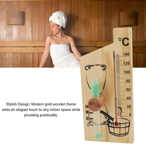 Vista 4 de Karlak Sauna Thermometer Hourglass 15 Minute Sand Timer 0 to 140 Celsius Degree Temperature Wall Mount Sauna Accessory