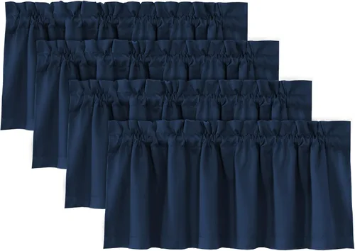 Vista 16 de H.VERSAILTEX Cenefas de cortina 100% opacas para ventanas, 2 paneles con aislamiento térmico, bolsillo para barra, pequeña cenefa corta para cocina