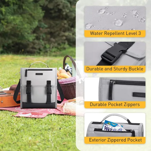 Vista 4 de TOURIT Bolsa de almuerzo con hebilla, lonchera aislada para mujeres y hombres, trabajo, al aire libre, gris