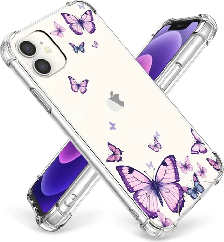Vista 18 de OOZ Funda de cristal para iPhone 11 Pro (2019) de 5.8 pulgadas, bonita funda protectora transparente, seductor patrón de mariposa morada, suave a