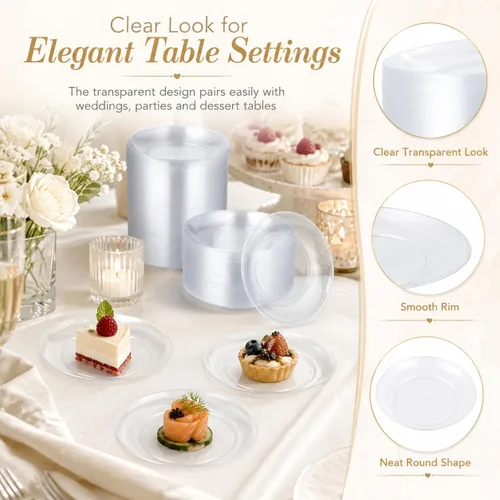Vista 5 de BATTIPAW 200 platos de postre de plástico transparente, platos de aperitivo de 5 pulgadas