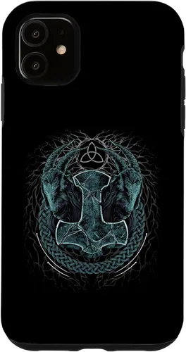 Vista 5 de Funda de mitología nórdica pagana para iPhone 15 Viking Mjolnir Thors Hammer