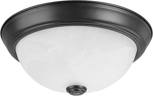 Vista 2 de Aspen Creative 63013-22, montaje empotrado de 2 luces en acabado bronce oscuro con vidrio de alabastro blanco, 11 pulgadas de diámetro, enchufe E26