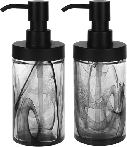 Vista 7 de Dispensador de jabón de vidrio de mármol negro, fácil de rellenar, jabón líquido para manos y platos, moderno dispensador de loción de vidrio grueso