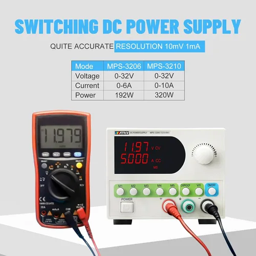 Vista 2 de MATRIX Fuente de alimentación de CC de conmutación pequeña 32V 6A con botón de encendido/apagado, MPS-3206 4-Digit Display, 5 Sets Storage, 10mV
