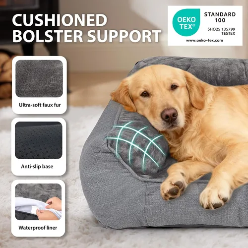 Vista 2 de [Usado] Cama Ortopédica para Perros para Perros Extra Grandes - Cama Sofá para Perros Impermeable de Espuma Viscoelástica con Lados, Camas para Gris