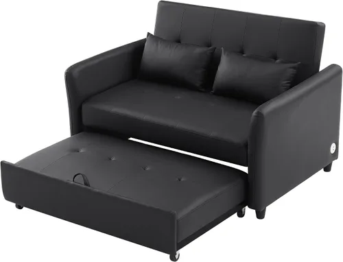 Vista 7 de Flieks Silla convertible de 51 pulgadas, sofá cama 3 en 1 con puertos USB duales, silla reclinable ajustable multifuncional, sofá, cama, silla