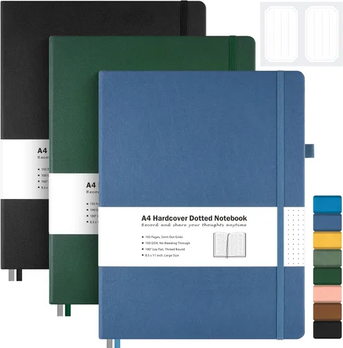 Vista 12 de Paquete de 3 cuadernos con rayas universitarias, cuaderno de cuero de tapa dura A4 para trabajo, cuaderno rayado diario para mujeres, hombres, 192