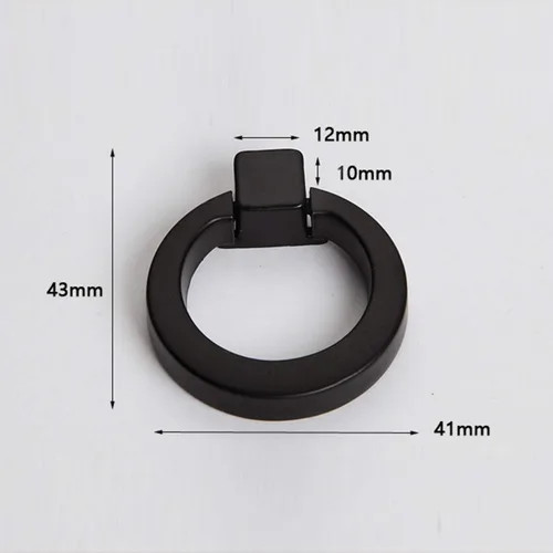Vista 5 de Paquete de 12 pomos y tiradores de anillo de gabinete, manija de hardware de un solo agujero, manija de anillo negro para aparador, cajón, armario