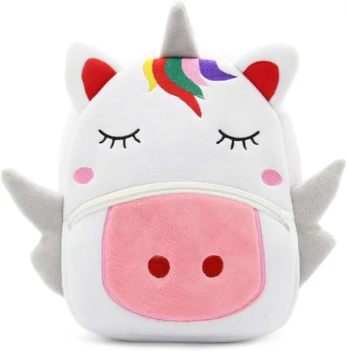 Vista 3 de Ladyzone Mochila para niños pequeños con diseño de animales del zoológico, bonita bolsa de felpa de dibujos animados de 10 pulgadas para niños