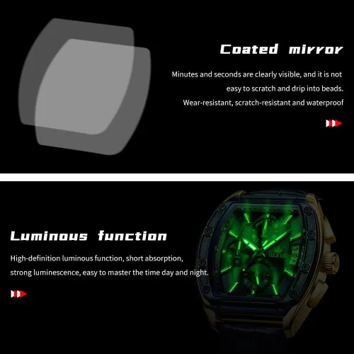 Vista 6 de OLEVS Relojes para Hombres Cronógrafo Impermeable Cara Rectangular Fase Lunar Correa de Acero Inoxidable Relojes de Vestir para Hombres Luminoso