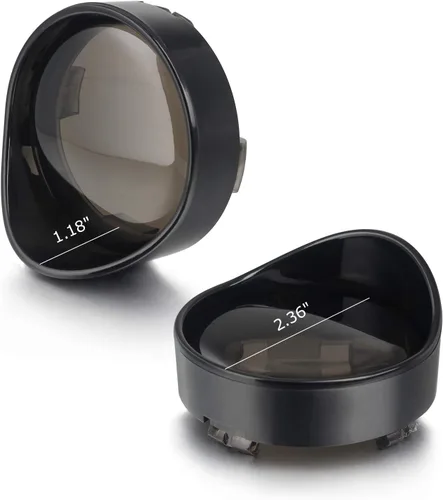 Vista 2 de NTHREEAUTO - Cubierta de lente de señal de giro de bala ahumada de 2 pulgadas con biseles de viseras negras, compatible con Harley Sportster Dyna