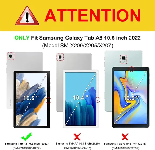 Vista 2 de Funda para Samsung Galaxy Tab A8 de 10.5 pulgadas modelo 2022 (SM-X200/X205/X207), función de encendido y apagado automático, cubierta plegable