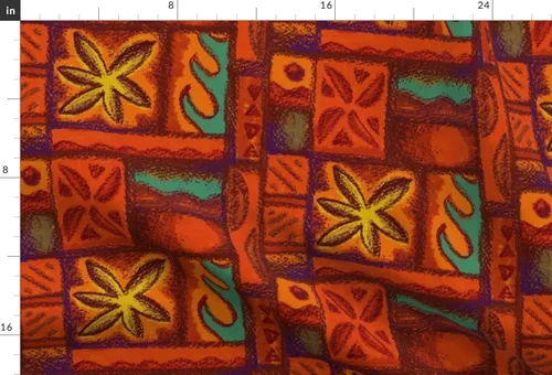 Vista 3 de Spoonflower Tela – Flores onduladas rojas vintage hawaianas retro polinesio de mediados de siglo Aloha impreso en tela de gasa cuarto gordo