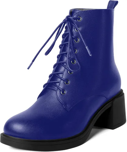 Vista 70 de ROSERWISH Botas altas de tacón bajo y grueso para mujer, con cordones, cómodas, modernas, con puntera redonda, de 2.5 pulgadas