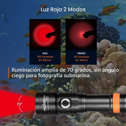 Vista 2 de ORCATORCH Luz de video subacuática roja D530V, haz ancho de 120 ° rojo (Red led light)