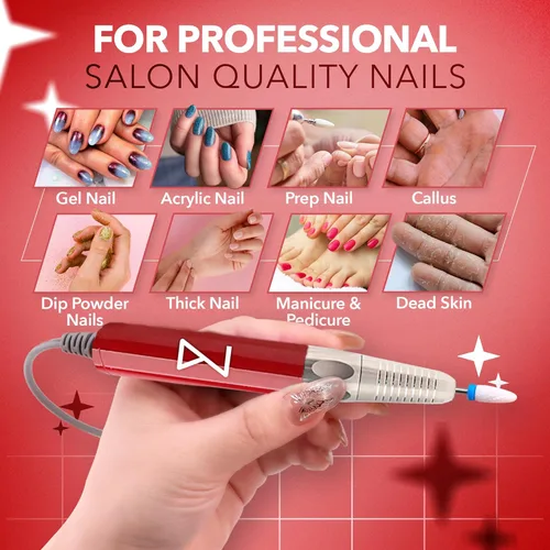 Vista 4 de M Max - Taladro de uñas profesional - Taladro de uñas con motor 2 en 1 sin escobillas - Eléctrico, inalámbrico, carcasa de aleación de aluminio
