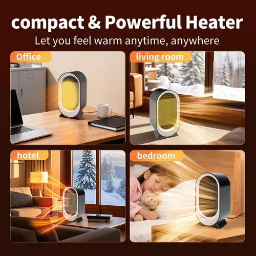 Vista 2 de Calentador de espacio pequeño para uso en interiores, calentador eléctrico portátil de cerámica PTC de 850 W con termostato, calefacción rápida 2S