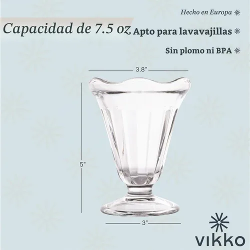 Vista 2 de Vikko Tazas de helado con base de vidrio, juego de 6 tazas de leche, vasos de malteada de 7.5 onzas, tazas de helado con base, vasos de postre