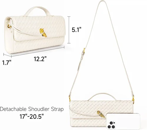 Vista 4 de Joryin Bolso tejido para mujer, bolso de mano de cuero tejido, bolso cruzado, bolso formal de noche, cuero vegano
