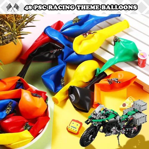 Vista 4 de 48 globos de motocross, decoración de fiesta de motocross, carreras, auto, bandera a cuadros, casco, rueda, globo de aluminio, decoración de fiesta