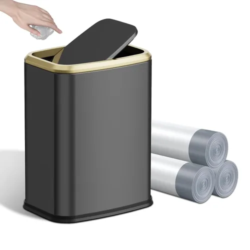 Vista 8 de Cubo de basura pequeño para baño de 8L/2.1 galones con tapa, cubo de basura rectangular con tapa abatible, cubo de basura de acero inoxidable