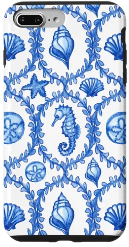Vista 12 de iPhone 16 Coastal Granddaughter Blue Shells Starfish Seahorse Preppy Case