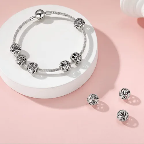 Vista 3 de TIZU Dijes de plata de ley 925 para dijes, pulseras, cuentas iniciales del alfabeto, joyería de regalo para mujeres